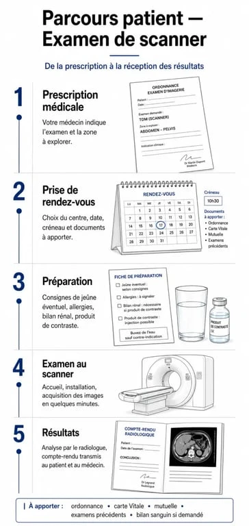 Infographie du parcours patient pour un examen de scanner autour de moi