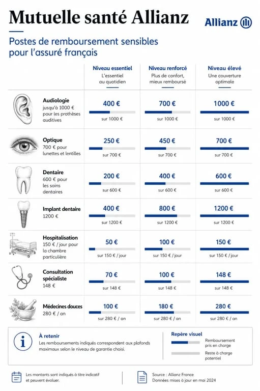 Mutuelle santé Allianz : infographie des remboursements et des principaux postes de prise en charge