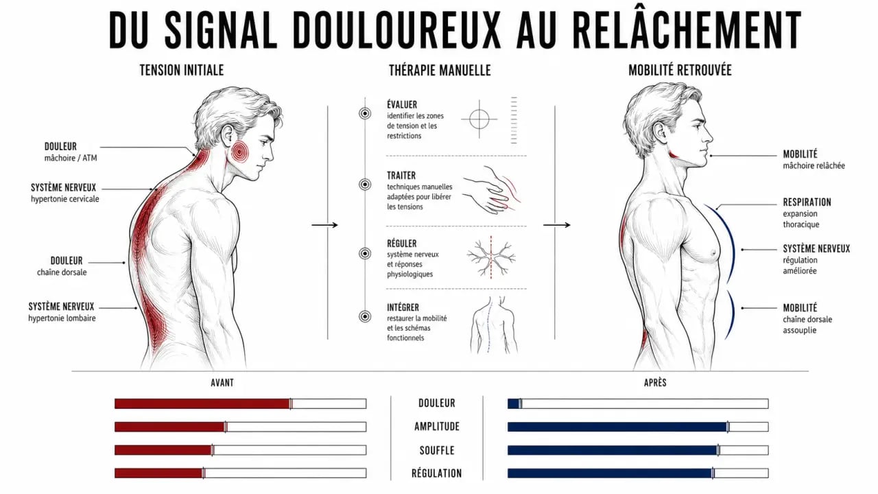 L'apport des thérapies manuelles complémentaires dans la gestion du stress : schéma des mécanismes et des bénéfices