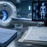 PET scanner c’est quoi : table de médecine nucléaire avec TEP/PET