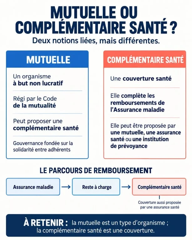 Infographie sur la différence entre mutuelle et complémentaire santé