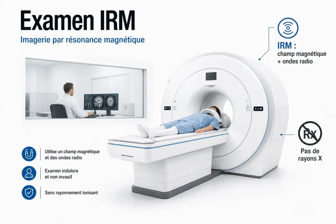 IRM salon de provence : schéma d’une salle d’IRM moderne et du patient allongé avant l’examen