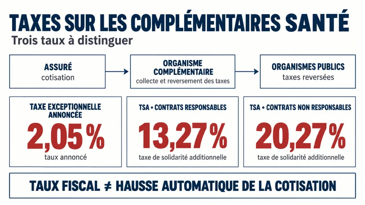 Taxe complémentaire santé : comparaison de la taxe de 2,05 % et des taux de TSA