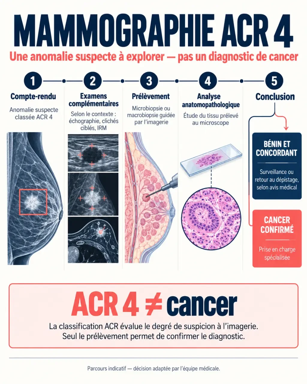 Mammographie ACR 4 : parcours de l’anomalie suspecte à la biopsie et au résultat